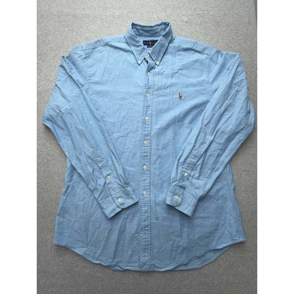 Ralph Lauren Shirt Mens 2XL Blue Long Sleeve Button Down Slim Stretch Oxford